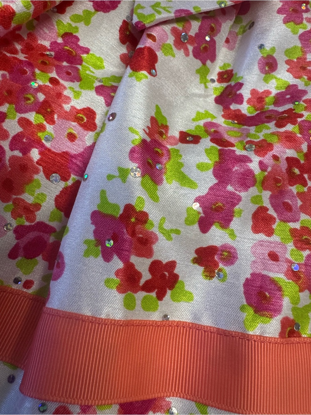 Youngland White Floral Coral Pink Green Ribbon Flower Dress - Picture 5 of 7
